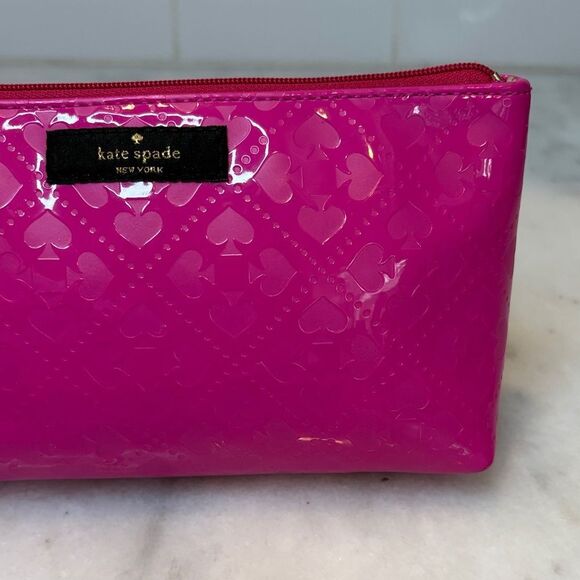 Kate Spade Fuchsia embossed logo Motif Travel Cosmetic Case Pouch Clutch - Picture 3 of 15
